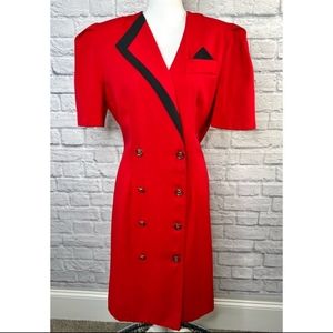 Vintage Good Times Women’s Red Short Sleeve Double-Breasted Blazer Midi Dress 12